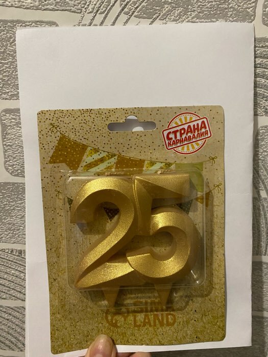 Фотография покупателя товара Свеча в торт юбилейная "Грань", цифра 50, золотой металлик, 6,5 см - Фото 10