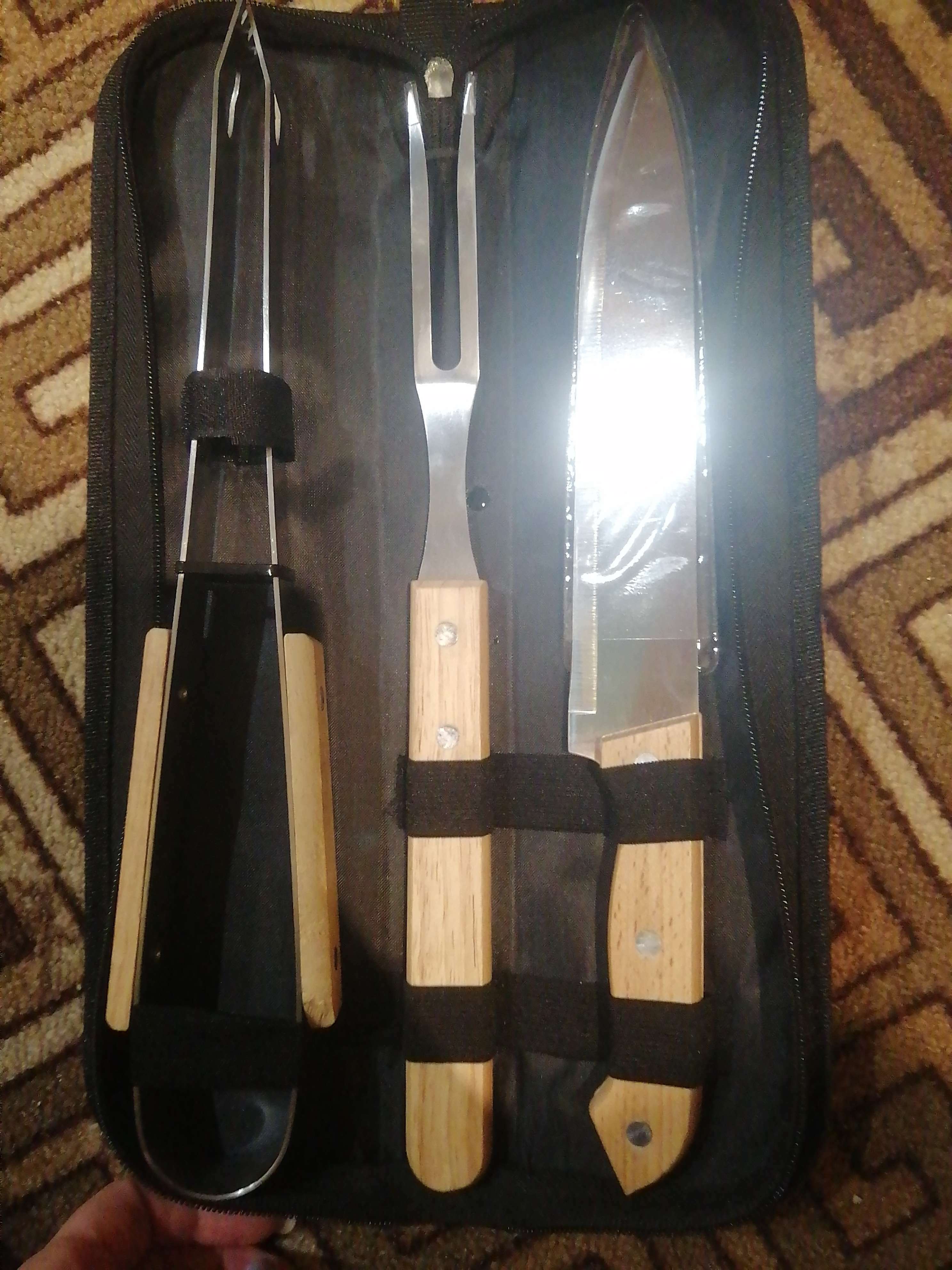 Фотография покупателя товара Набор для барбекю Maclay: нож, вилка, щипцы, 33 см