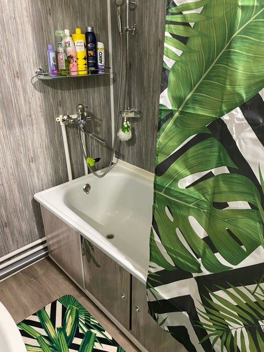Фотография покупателя товара Шторка для ванной «Сирень» «Экзотические листья», 145х180 см, цвет зелёный - Фото 2