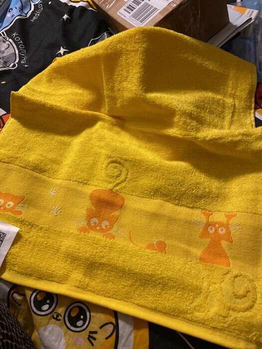 Фотография покупателя товара Полотенце махровое с бордюром Кошки, цвет жёлтый, размер 50х90см 380г/м 100% хлопок - Фото 4