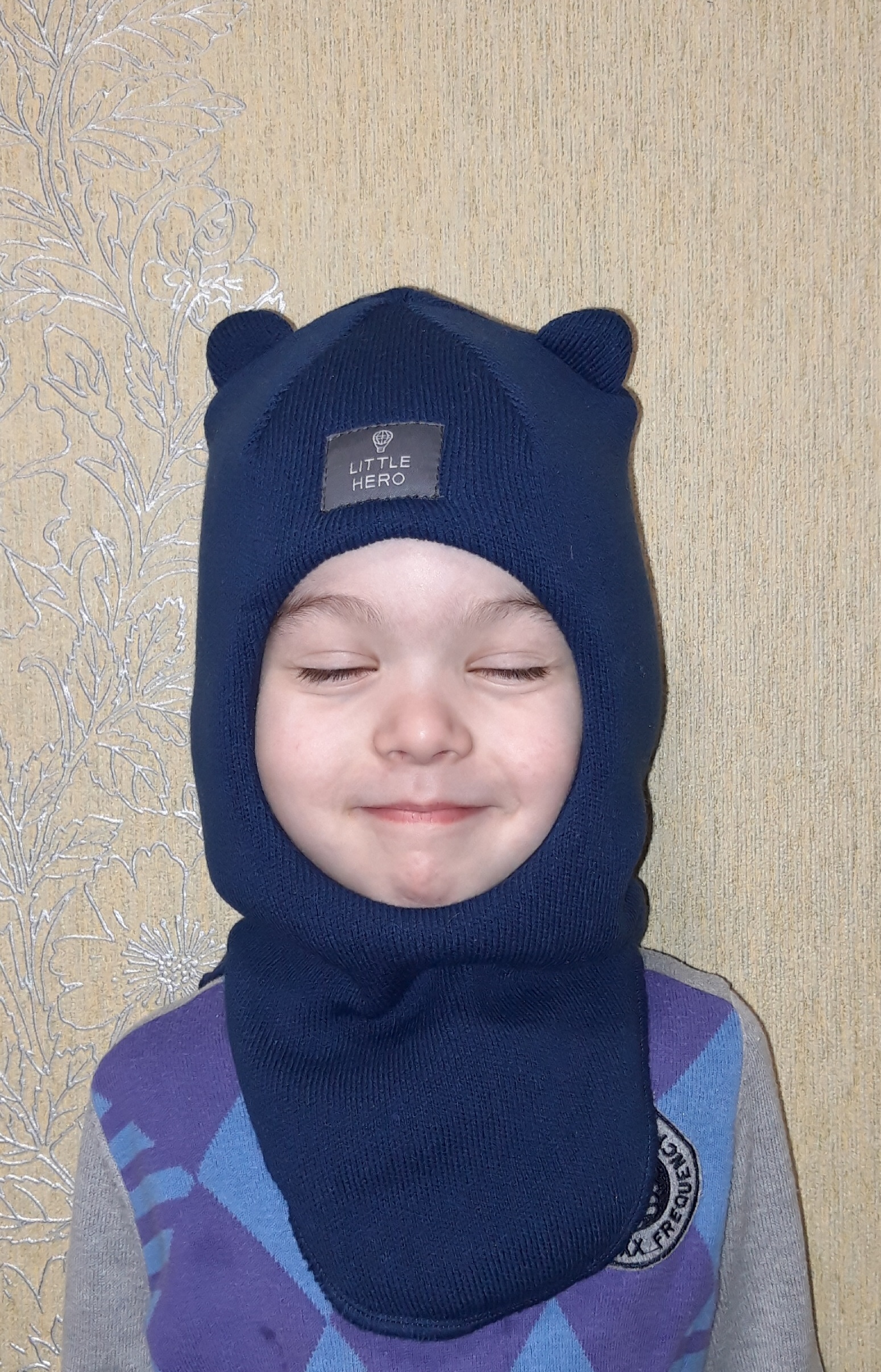 Фотография покупателя товара Шапка-шлем для мальчика, цвет индиго, размер 50-54