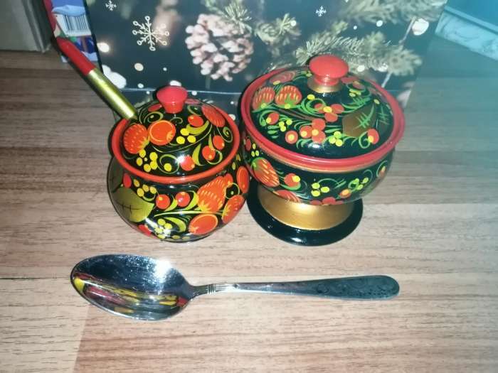 Фотография покупателя товара Сахарница «Ягодка» на ножке, 12×9 см, хохлома - Фото 2
