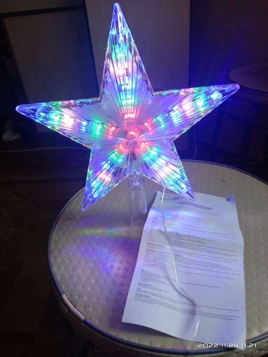 Фотография покупателя товара Светодиодная верхушка на ёлку «Звезда белая» 22 см, 30 LED, провод 2 метра, 220 В, свечение мульти