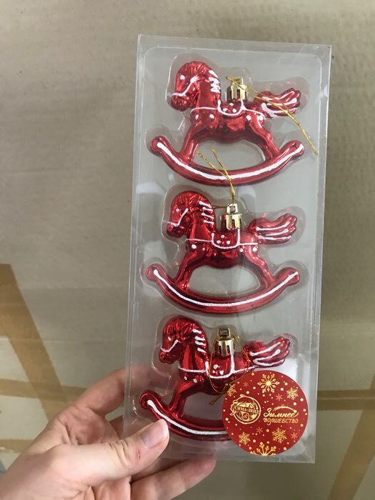 Фотография покупателя товара Украшение ёлочное "Лошадка-качалка" (набор 3 шт) 6х8 см, красный