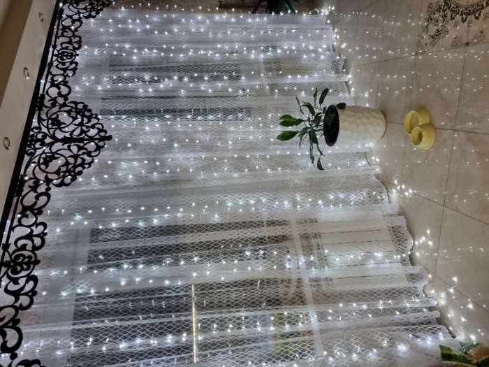 Фотография покупателя товара Гирлянда «Занавес» 2 × 1.5 м, IP20, прозрачная нить, 360 LED, свечение тёплое белое, 8 режимов, 220 В - Фото 10