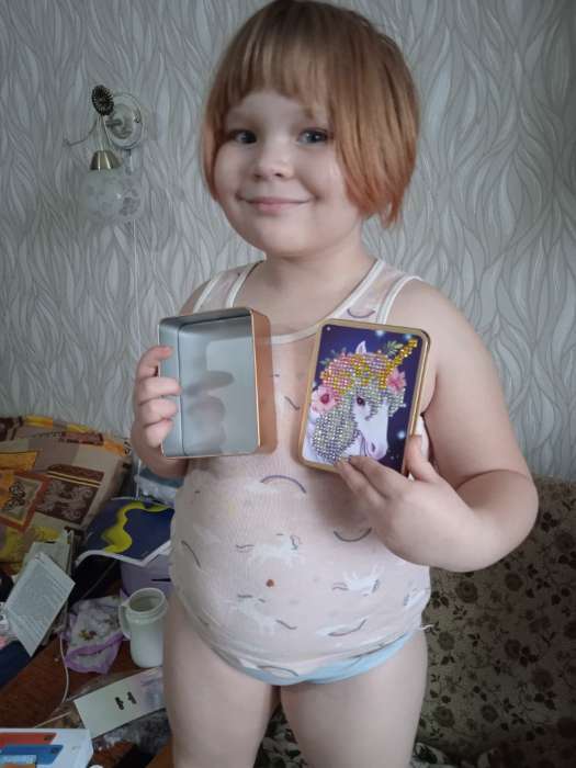 Фотография покупателя товара Алмазная мозаика на шкатулке с частичным заполнением для детей «Волшебный единорог», 8,5 х 11 см