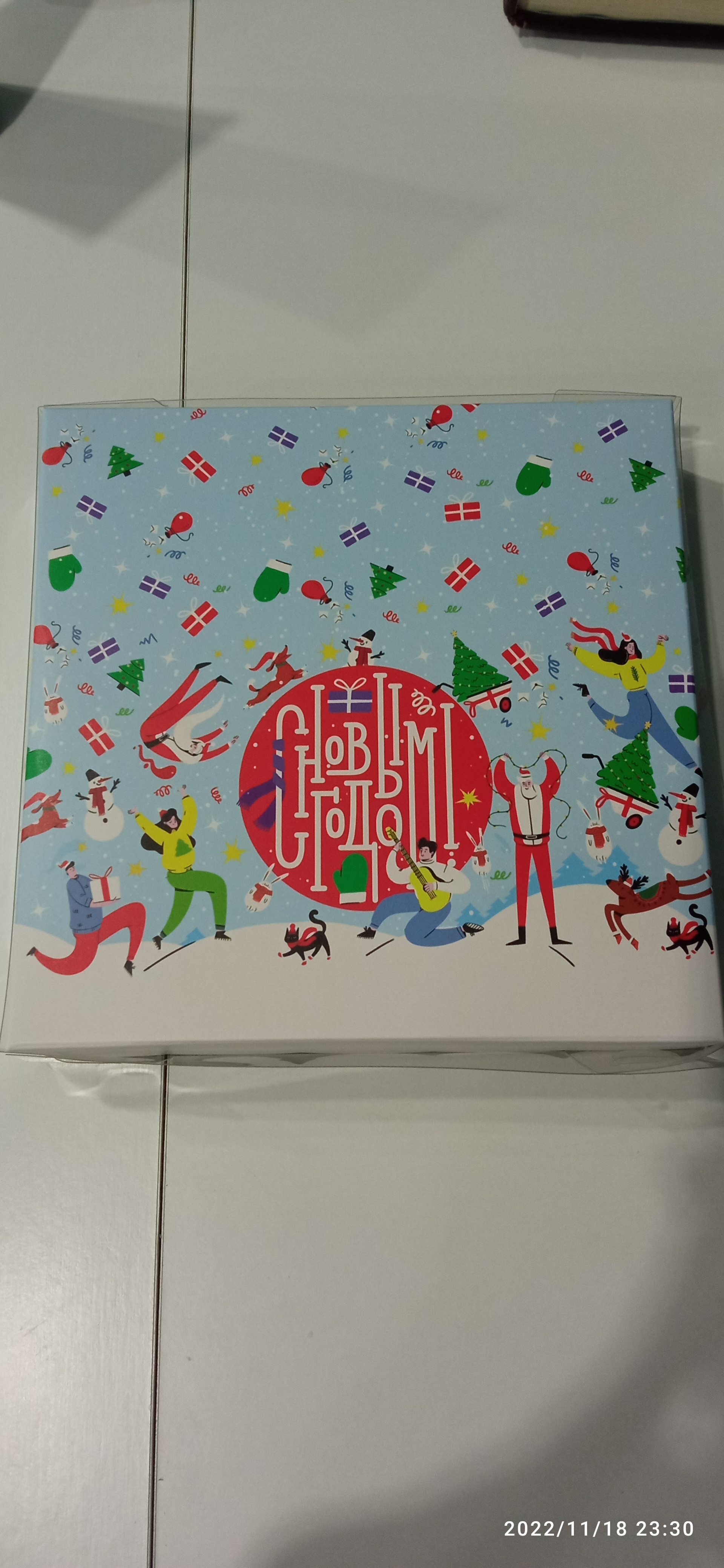 Фотография покупателя товара Коробка для кондитерских изделий с PVC крышкой «Новогодний переполох», 15 х 15 х 3 см - Фото 1