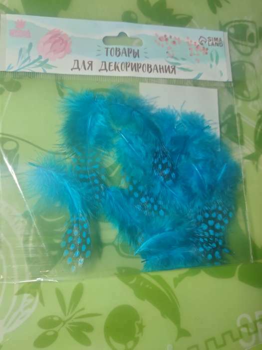 Фотография покупателя товара Набор перьев для декора 10 шт., размер 1 шт: 5 × 2 см, цвет бирюзовый с чёрным - Фото 4