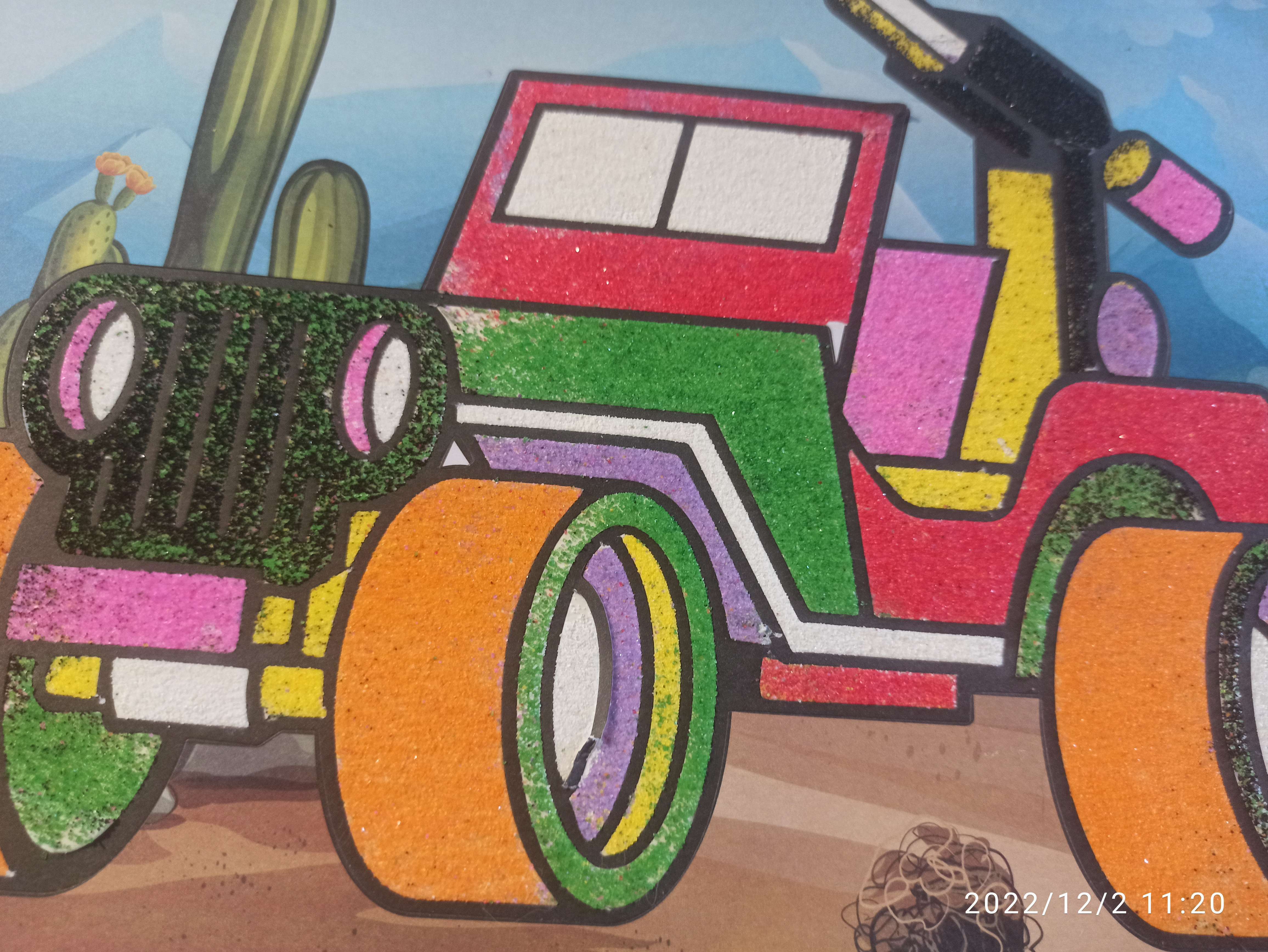 Фотография покупателя товара Фреска с цветным основанием «Машина с пулеметом» 9 цветов песка по 2 г - Фото 1