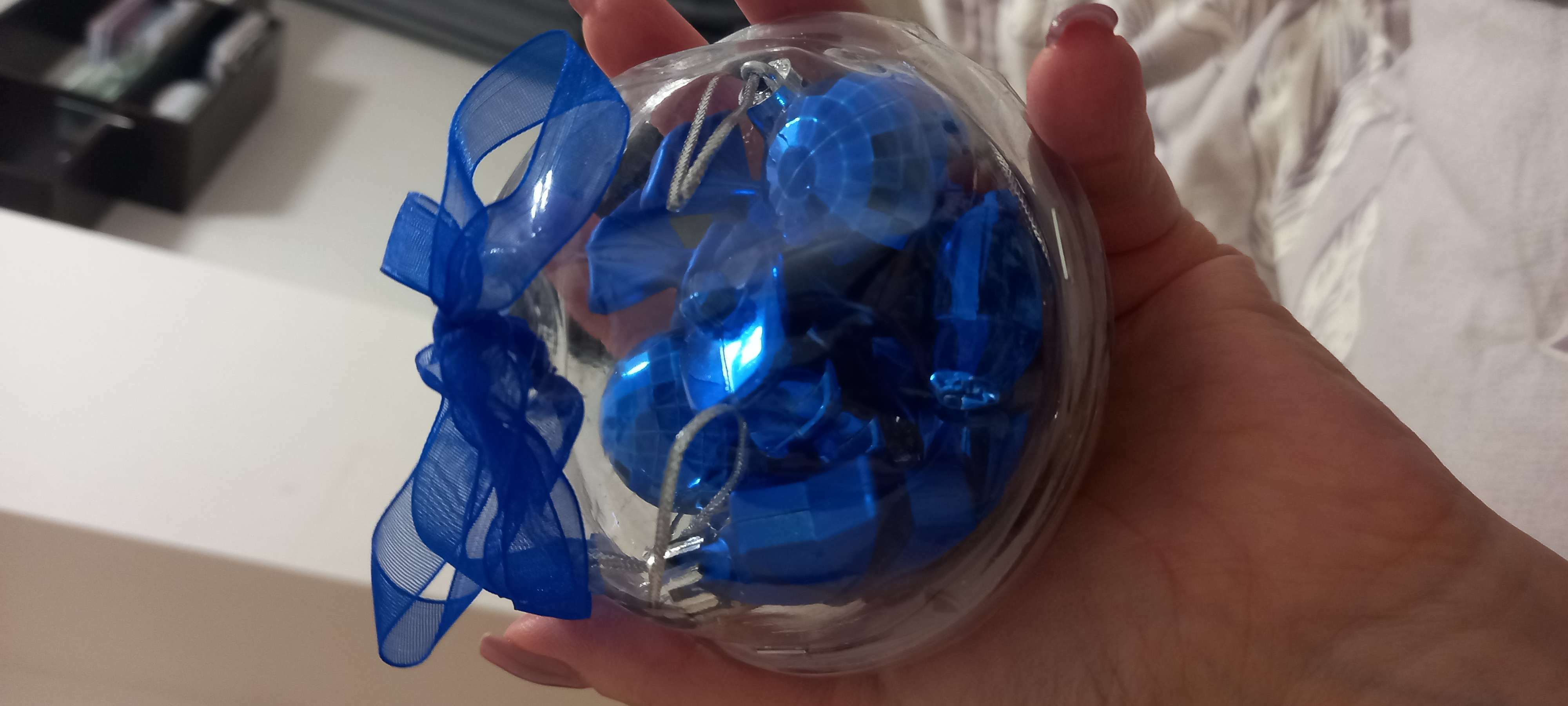 Фотография покупателя товара Набор украшений пластик 10 шт "Санда" (2 шара,2 конфеты,2 елки, 4 звезды) синий