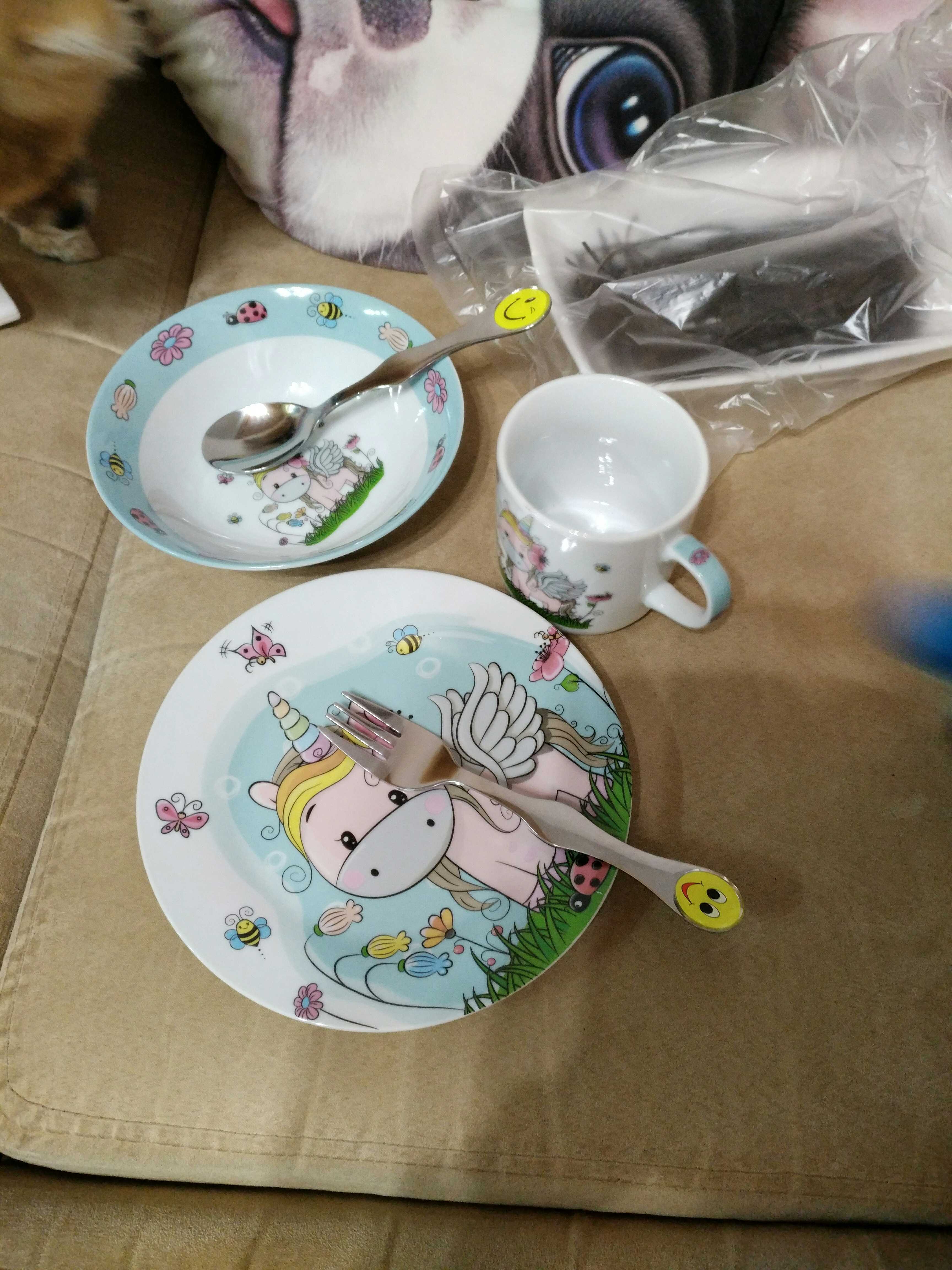 Фотография покупателя товара Набор детской посуды из керамики Доляна «Единорожка», 3 предмета: кружка 230 мл, миска 400 мл, тарелка d=18 см - Фото 18
