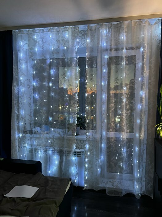 Фотография покупателя товара Гирлянда «Занавес» 2.8 × 3 м роса на крючках, с пультом, IP20, серебристая нить, 300 LED, свечение белое, 8 режимов, USB - Фото 22
