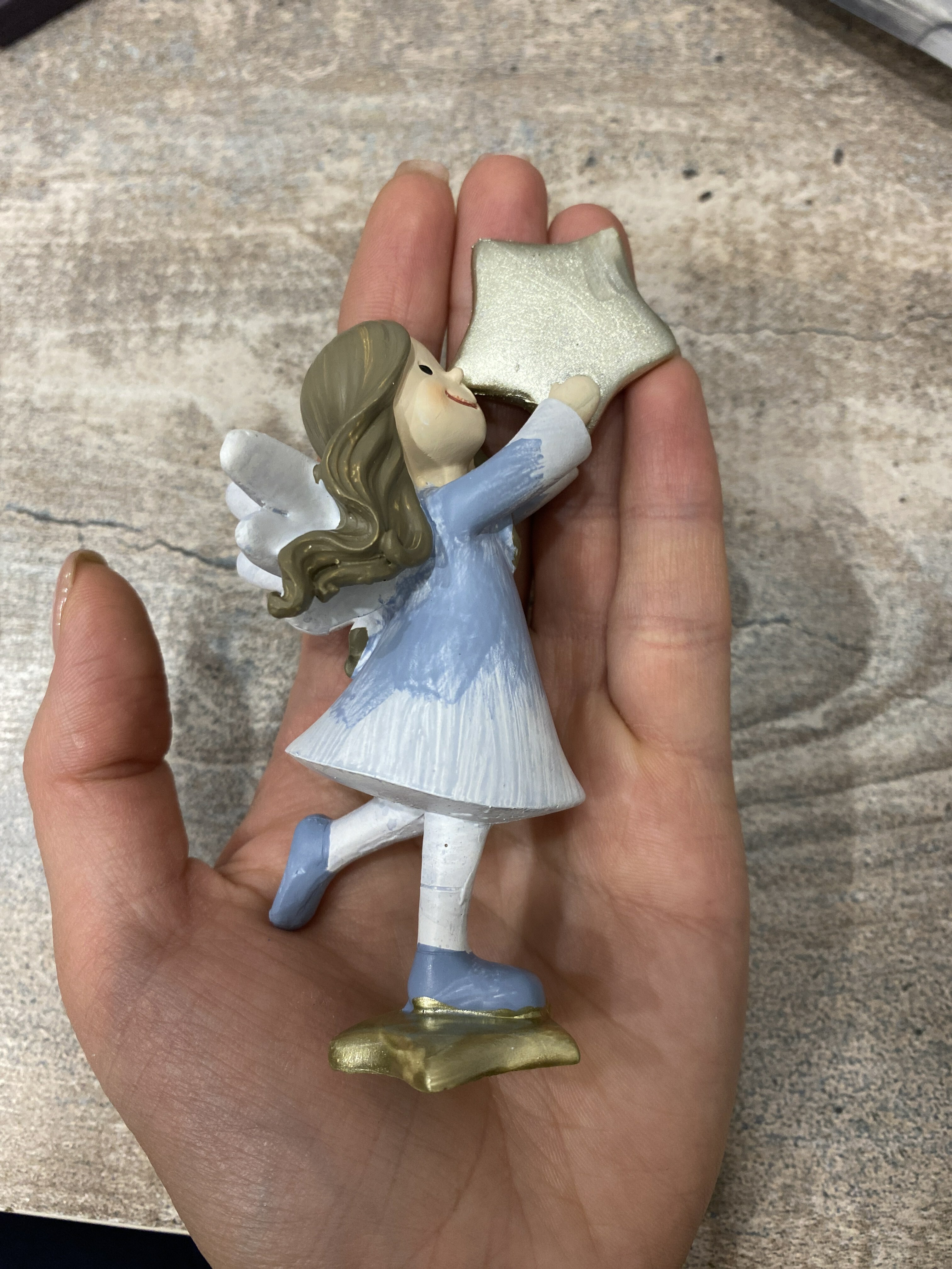 Фотография покупателя товара Сувенир полистоун "Малышка-ангел в бело-голубом платьице с золотой звездой" 11,5х5,5х6 см - Фото 3