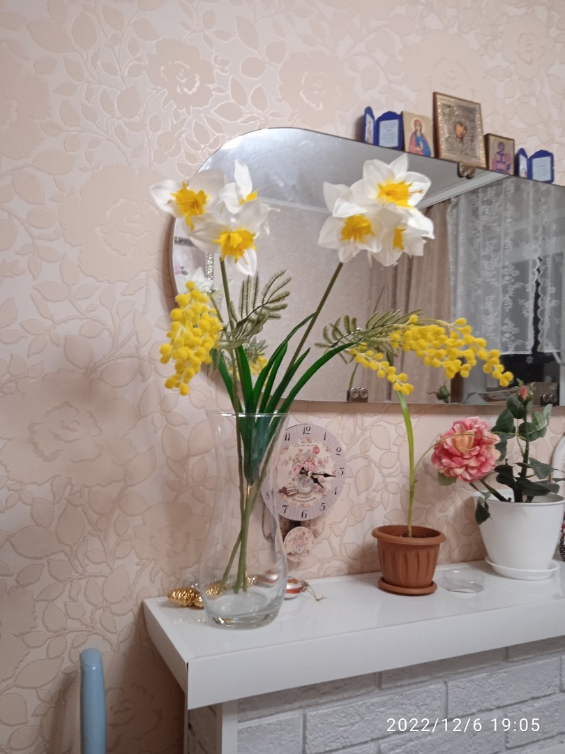 Фотография покупателя товара Цветы искусственные "Нарцисс" 60 см, белый - Фото 3