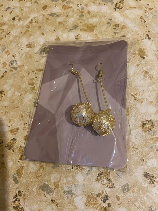 Фотография покупателя товара Серьги висячие «Шар плетёный», цвет сиреневый в золоте, 6,5 см - Фото 3