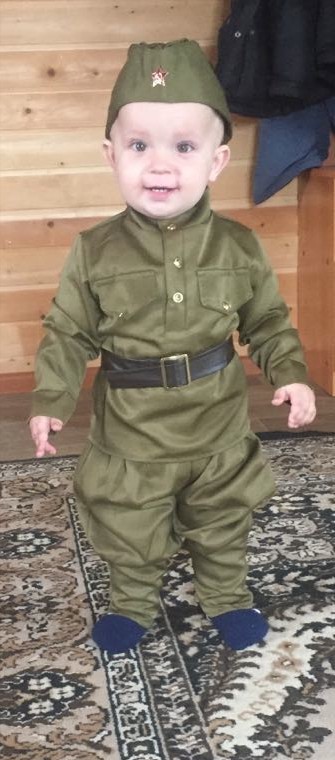 Фотография покупателя товара Карнавальный костюм «Солдат-малютка», пилотка, гимнастёрка, ремень, галифе, 1-2 года, рост 82-92 см