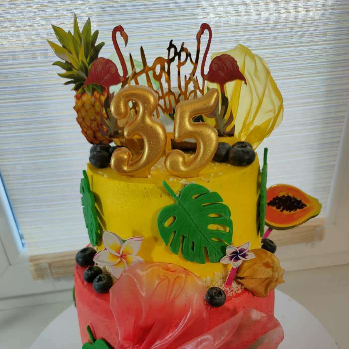 Фотография покупателя товара Топпер для торта «С Днём Рождения», тропики