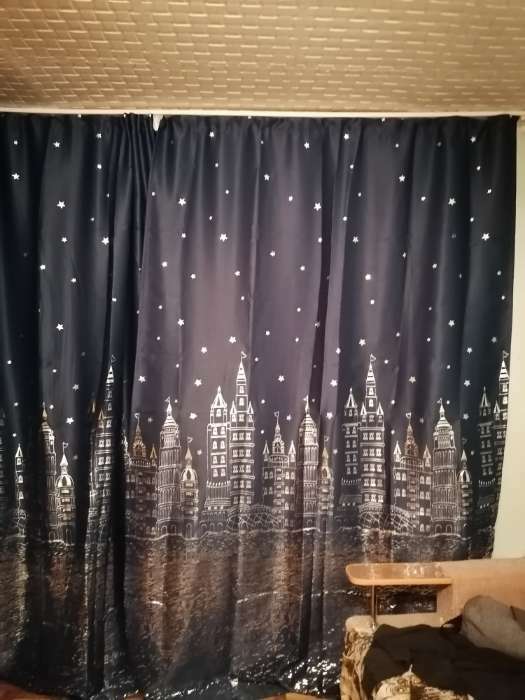 Фотография покупателя товара Портьера Этель «Ночной город» без держателя, цвет синий, 110х260 см, блэкаут, 100% полиэстер - Фото 2