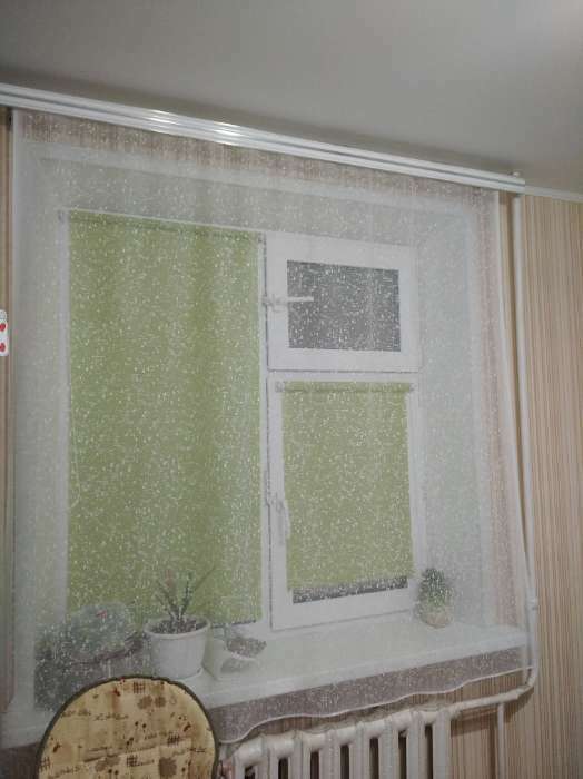Фотография покупателя товара Тюль на кухню без шторной ленты 165х170 см, цвет белый, 100% полиэстер - Фото 4