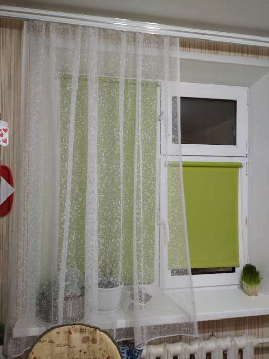 Фотография покупателя товара Тюль на кухню без шторной ленты 165х170 см, цвет белый, 100% полиэстер - Фото 5