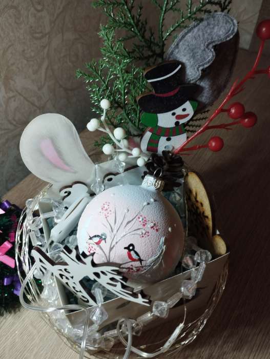 Фотография покупателя товара Новогоднее украшение из природного декора «Снеговик» 24 × 12 × 2 см - Фото 1