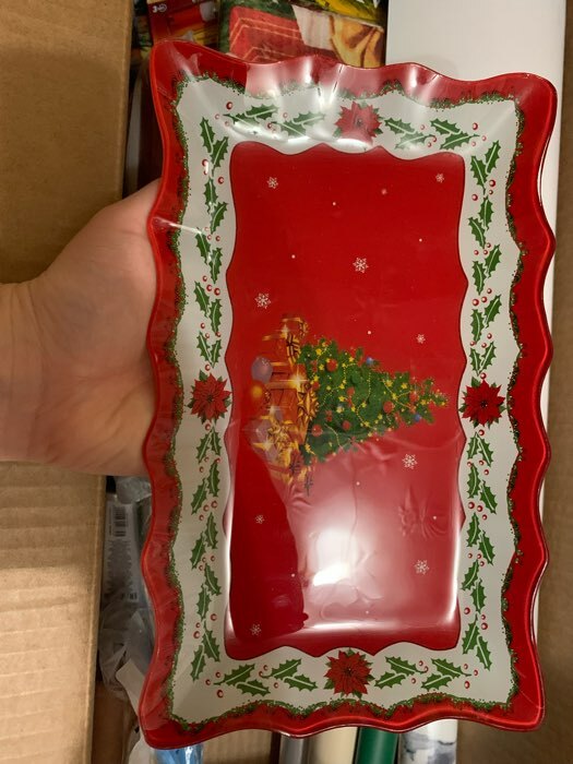 Фотография покупателя товара Блюдо стеклянное прямоугольное Доляна «Счастливого Нового года», 24,6×14,7 см, цвет красный