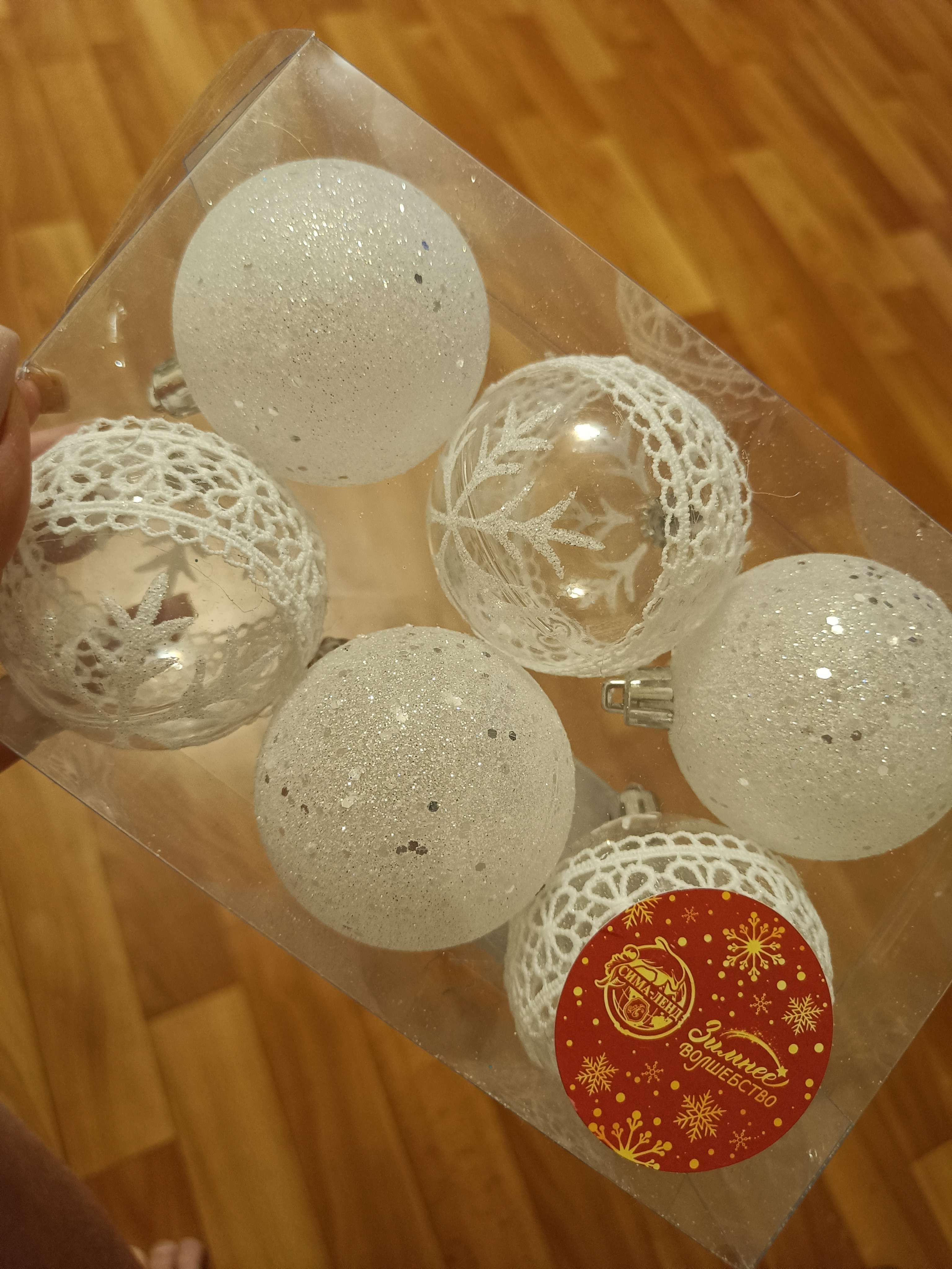 Фотография покупателя товара Ёлочные игрушки «Изморозь», шары новогодние, d=6 см, набор 6 шт., кружева, белый - Фото 1