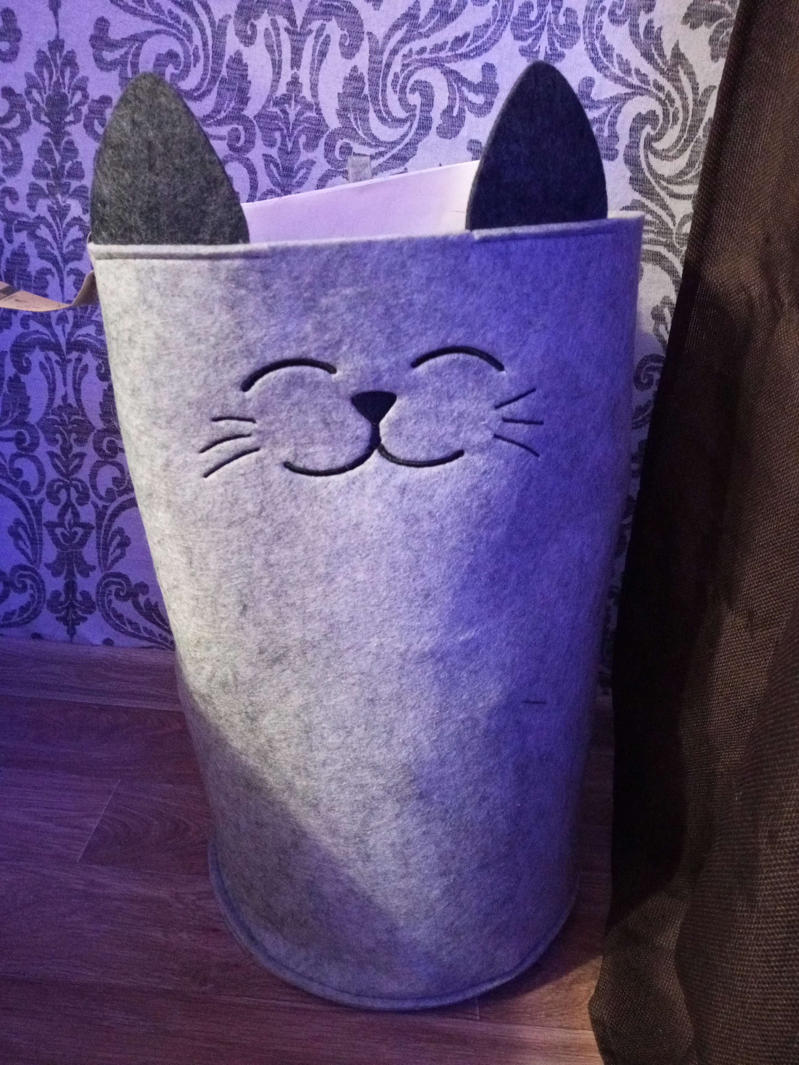 Фотография покупателя товара Корзина для хранения Funny «Котик», цвет серый