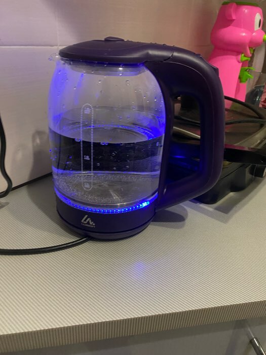 Фотография покупателя товара УЦЕНКА Чайник электрический LuazON LSK-1809, стекло, 1.8 л, 1500 Вт, подсветка, фиолетовый - Фото 1
