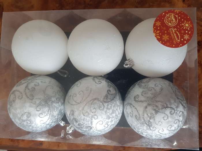 Фотография покупателя товара Ёлочные игрушки «Морозные узоры», шары новогодние, d=8 см, набор 6 шт., серебристо-белый - Фото 1