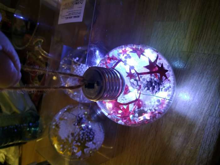 Фотография покупателя товара Набор ёлочных шаров «Мишура звёзды» 3 шт., батарейки, 5 LED, свечение белое