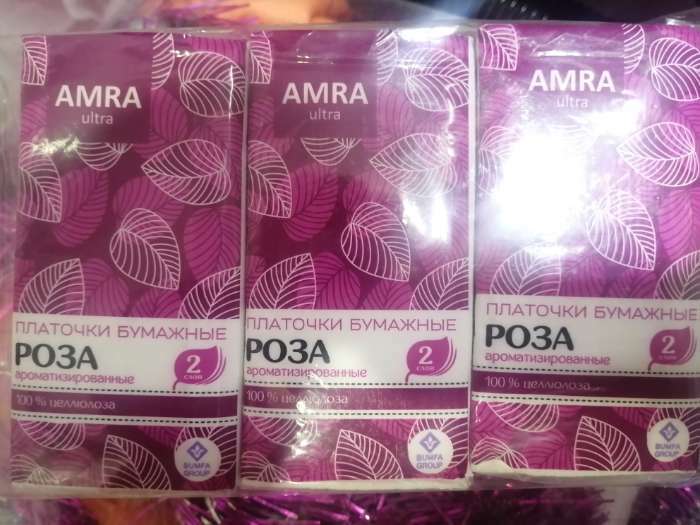 Фотография покупателя товара Платочки бумажные AMRA с ароматом розы, 10 шт/уп - Фото 1