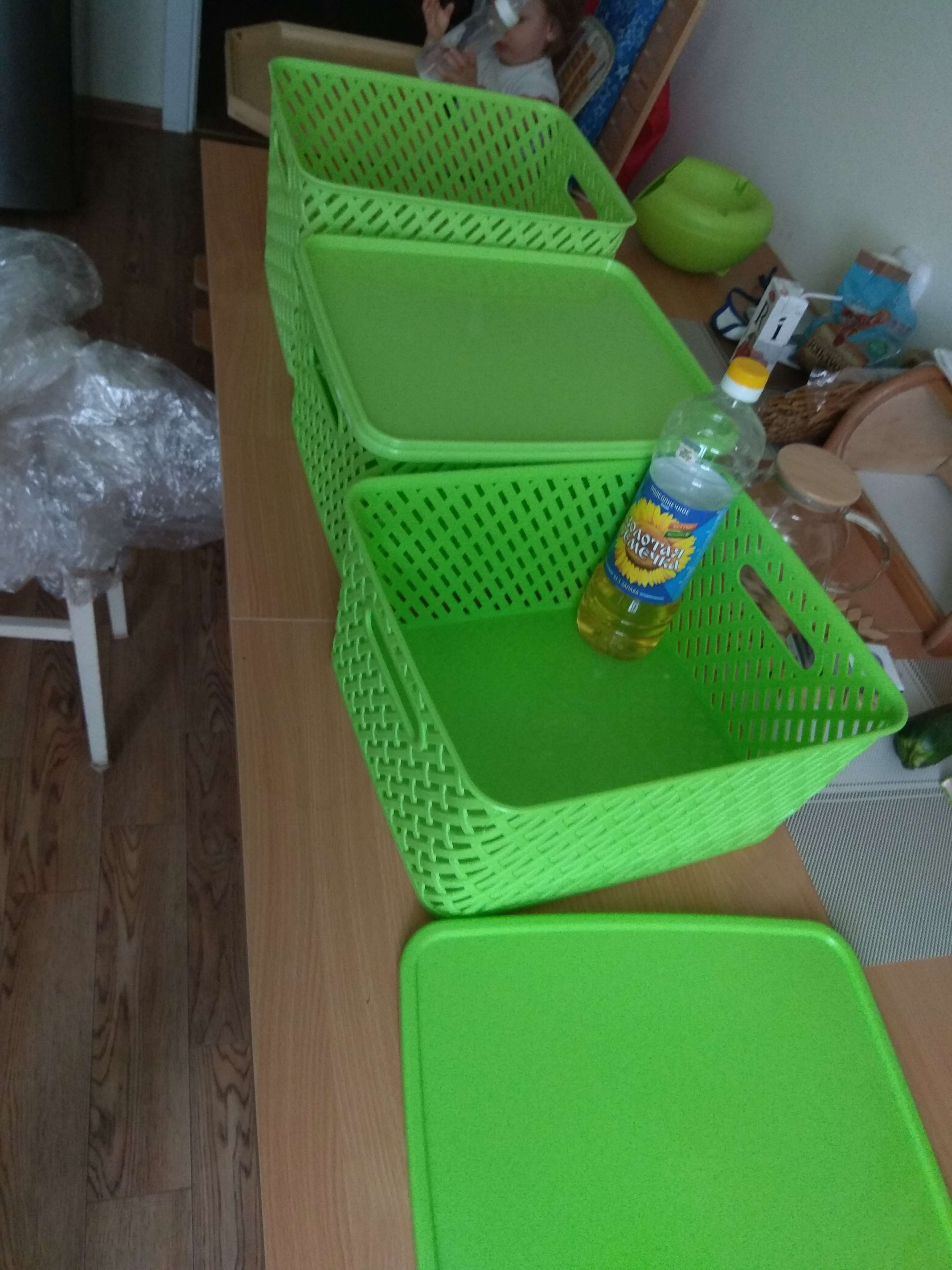 Фотография покупателя товара Корзина для хранения с крышкой «Плетёнка», цвет салатовый - Фото 1
