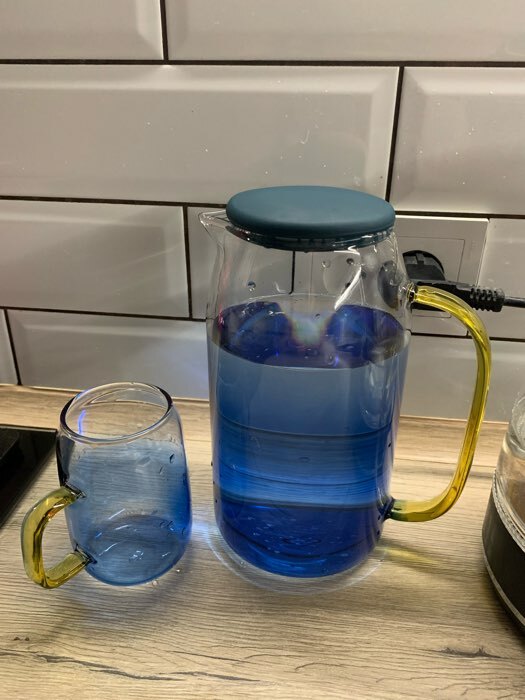 Фотография покупателя товара Набор для напитков из стекла «Модерн», 3 предмета: кувшин 1,5 л, 2 кружки 300 мл, цвет синий - Фото 1