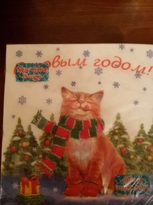 Фотография покупателя товара Новогодние салфетки бумажные New Line Fresco «Новогодник котик», 33х33 см, 3 слоя - Фото 1