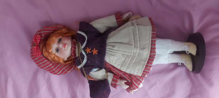 Фотография покупателя товара Кукла коллекционная керамика "Ульяна в полосатом платье с передником" 40 см - Фото 3