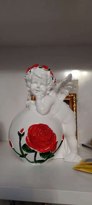 Фотография покупателя товара Фигура "Ангел на шаре с розой" 18х14см - Фото 1