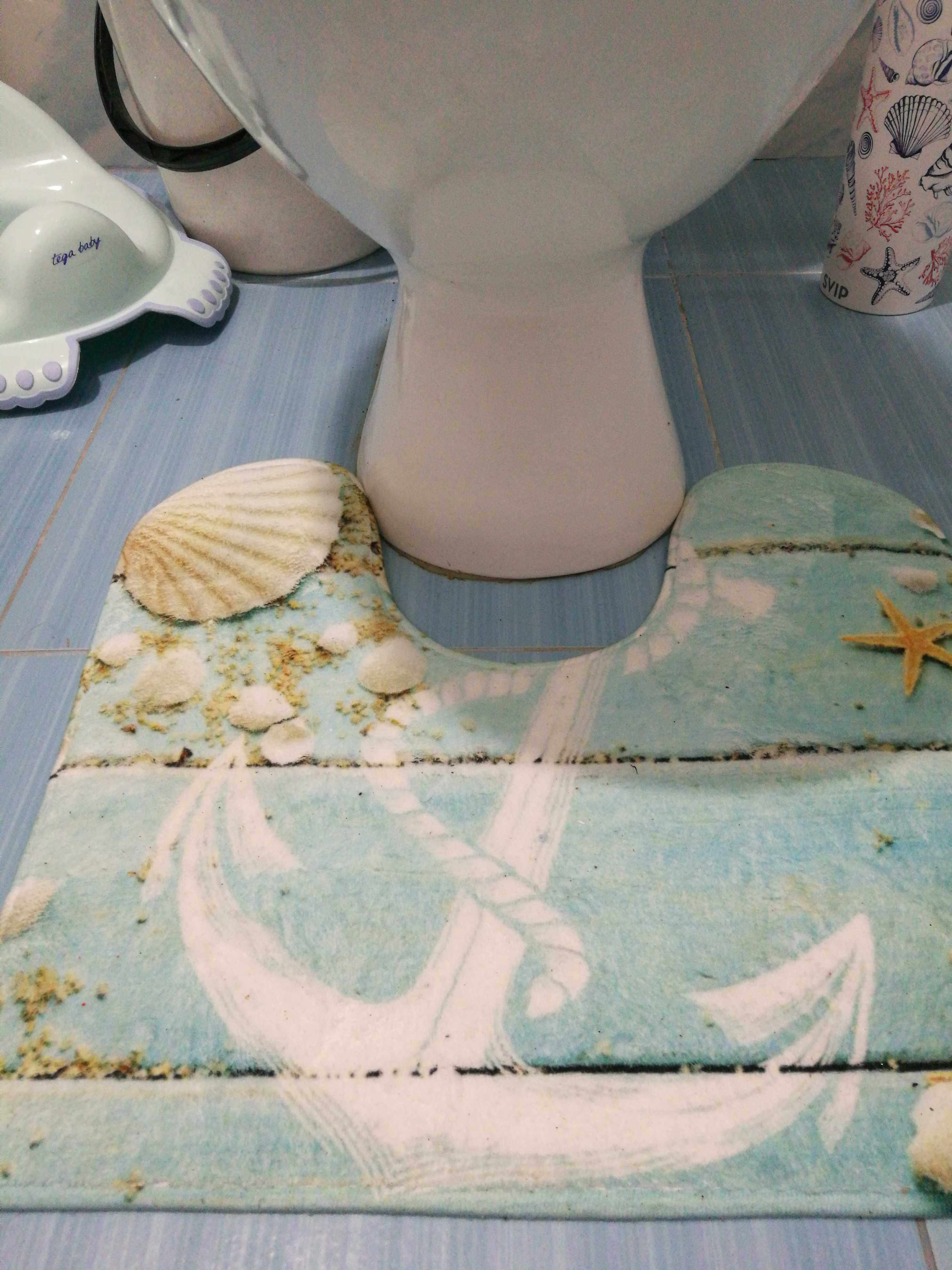 Фотография покупателя товара Набор ковриков для ванной и туалета Доляна «Якорь», 2 шт: 40×45, 45×75 см - Фото 1