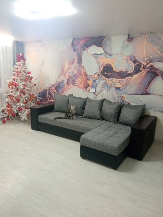 Фотография покупателя товара Угловой диван «Дубай», правый, механизм еврокнижка, рогожка / экокожа, цвет серый / белый - Фото 1