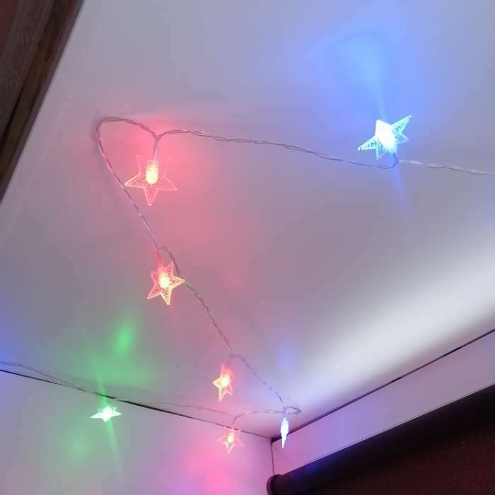 Фотография покупателя товара Гирлянда «Нить» 3 м с насадками «Звёзды», IP20, прозрачная нить, 20 LED, свечение мульти, AAх3 - Фото 1