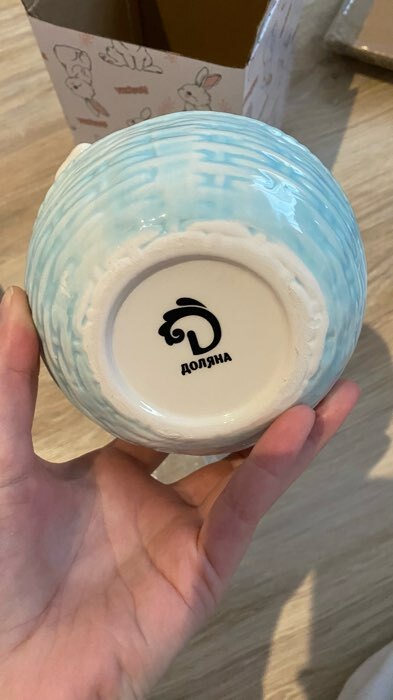 Фотография покупателя товара Конфетница Доляна «Зайка», 350 мл, цвет голубой - Фото 3