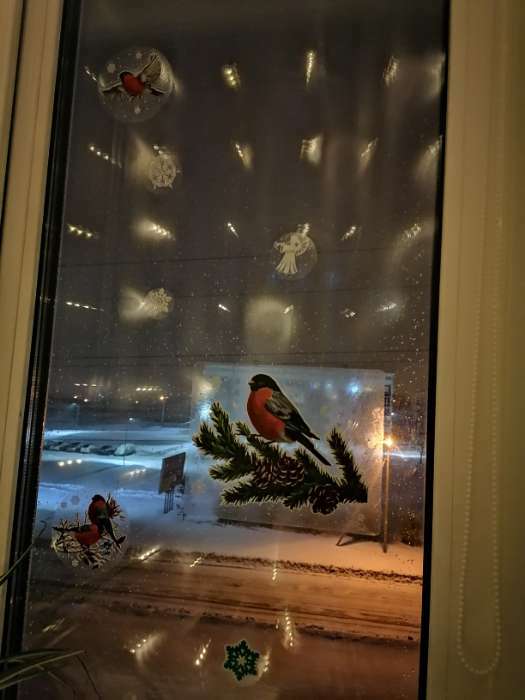 Фотография покупателя товара Набор наклеек новогодних "Снегири и снежинки" 24 х 37 см - Фото 1
