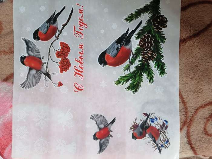 Фотография покупателя товара Набор наклеек новогодних "Снегири и снежинки" 24 х 37 см - Фото 2