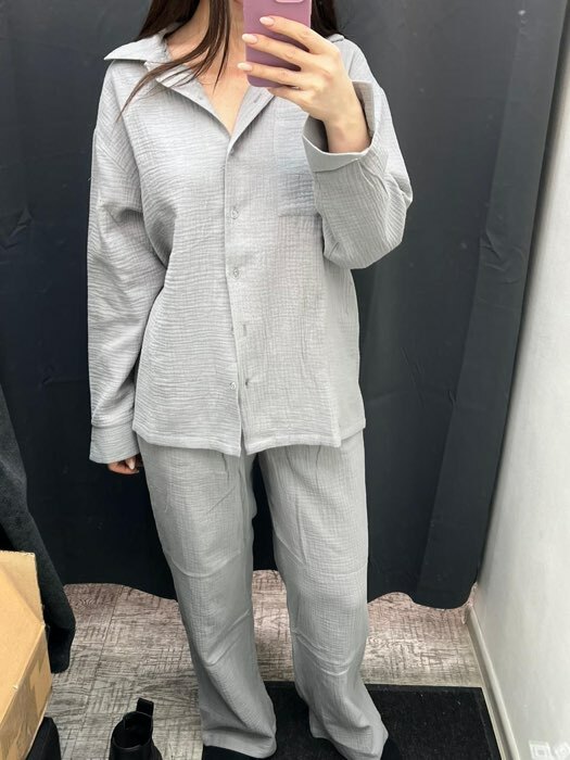 Фотография покупателя товара Пижама женская (рубашка и брюки) KAFTAN "Basic" размер 48-50, цвет серо-голубой - Фото 2