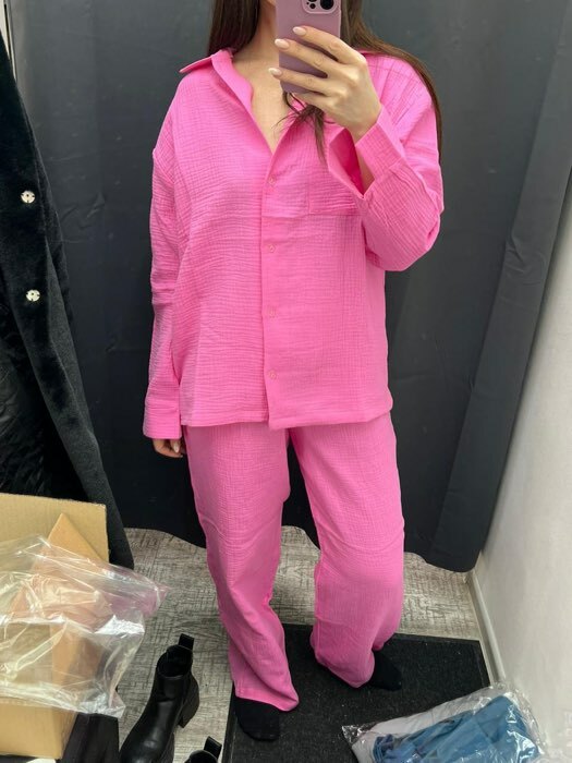 Фотография покупателя товара Пижама женская (рубашка и брюки) KAFTAN "Basic" размер 48-50, цвет розовый
