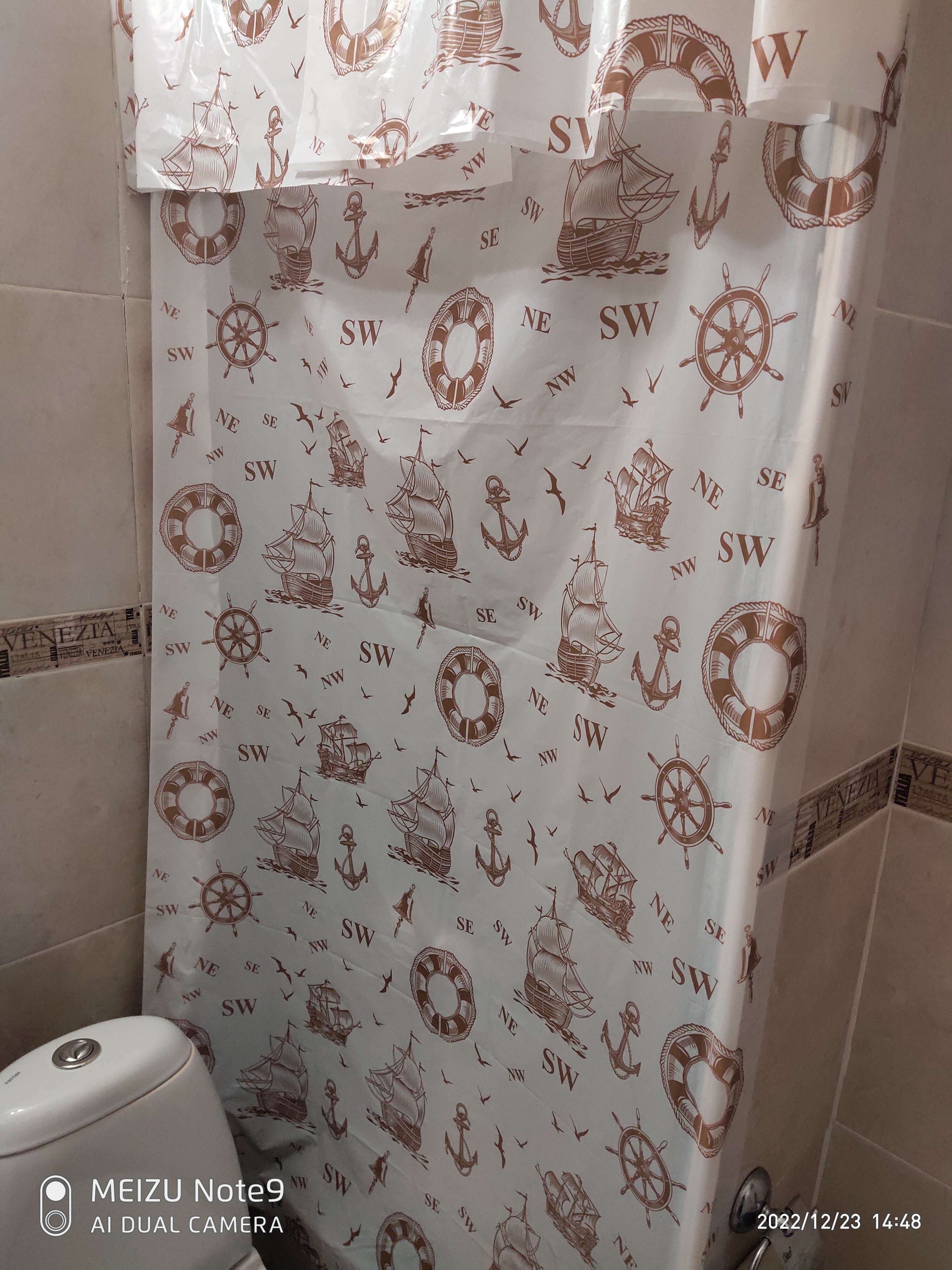 Фотография покупателя товара Штора для ванной «Кораблики», 180×180 см, цвет коричневый - Фото 1