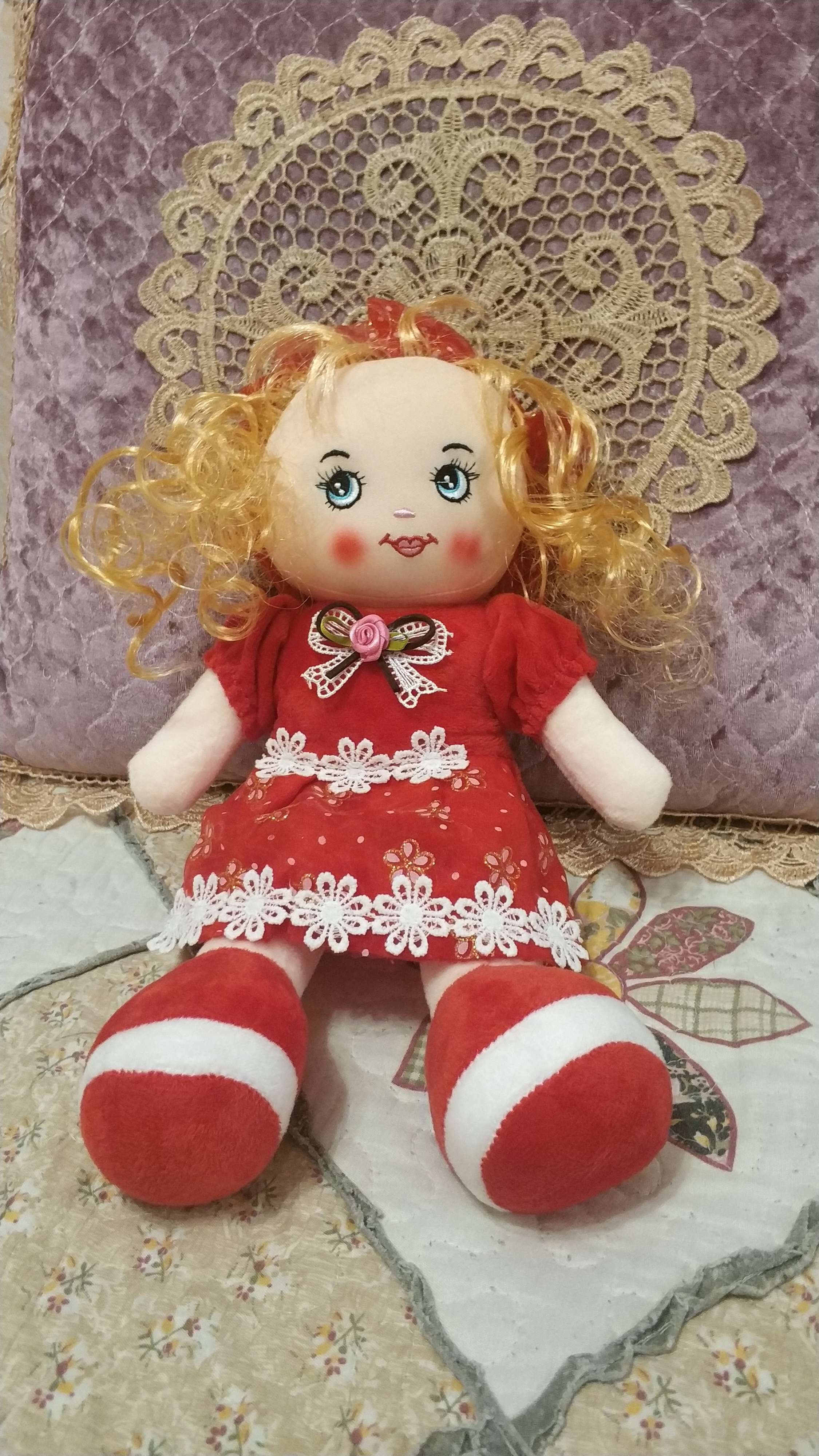 Фотография покупателя товара Мягкая кукла «Девчушка», юбочка в цветочек, 45 см, цвета МИКС - Фото 1
