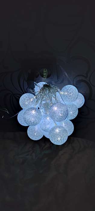 Фотография покупателя товара Гирлянда «Нить» 5 м с насадками «Клубки голубые», IP20, прозрачная нить, 20 LED, свечение белое, 220 В - Фото 1