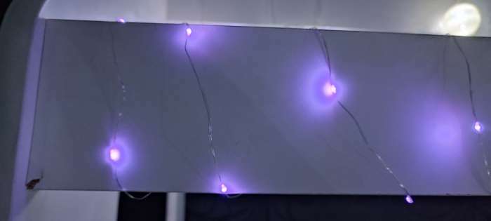 Фотография покупателя товара Гирлянда «Нить» 5 м роса, IP20, серебристая нить, 50 LED, свечение фиолетовое, CR2032х2 - Фото 8