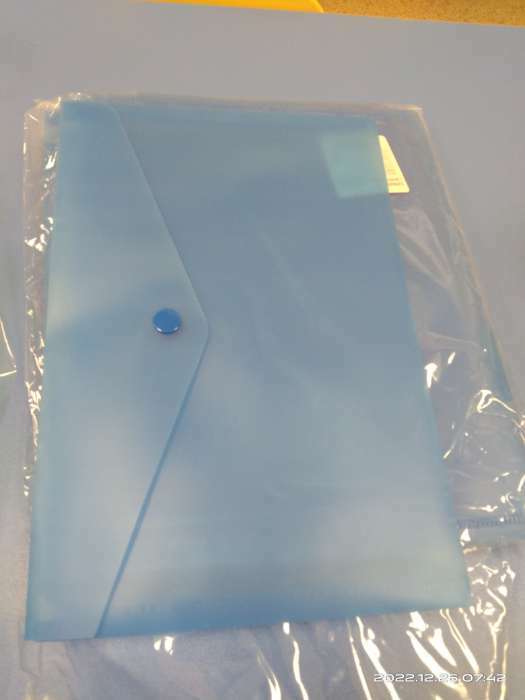 Фотография покупателя товара Папка-конверт на кнопке А5, 180 мкм, Calligrata, полупрозрачная, синяя - Фото 2